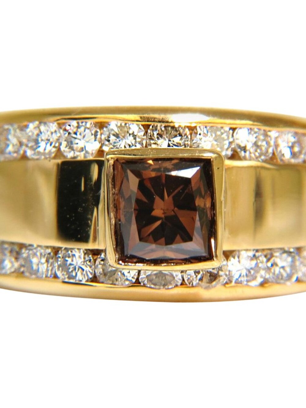 3.21CT NATURAL FANCY VIVID BROWN DIAMOND RING 14KT*